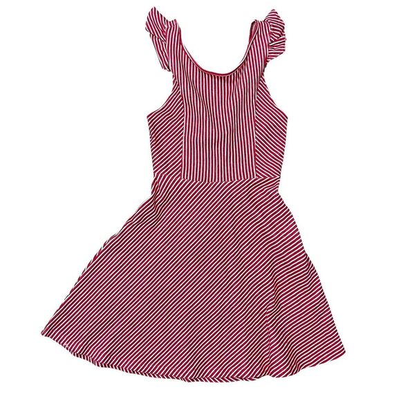 Zara Girls Candy Stripe Dress Size 11-12 Spring Easter Ruffle Sleeve Fit & Flare - Picture 1 of 7